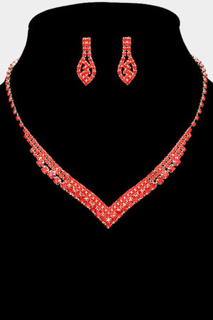 Red Crystal Pave Rhinestone Gold Necklace and Earring Set Not specified 