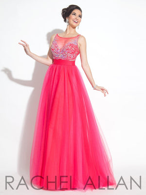 Rachel Allan 6955 Watermelon Illusion Tulle A-Line Dress Rachel Allan 