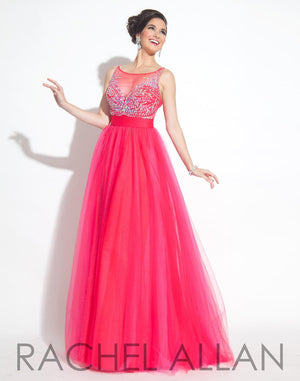 Rachel Allan 6955 Watermelon Illusion Tulle A-Line Dress Rachel Allan 