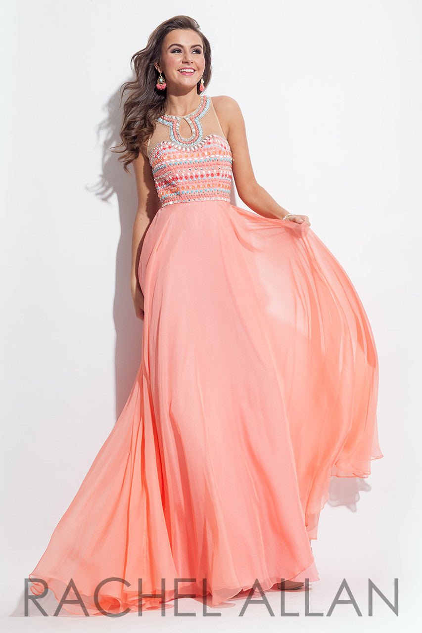 Rachel Allan 2057 Coral Chiffon Dress Formalwear Outlet Rachel Allan 2057 Coral Chiffon Dress Formalwear Outlet