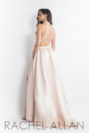Rachel Allan 6014 Champagne 2 Piece Satin Dress Rachel Allan 