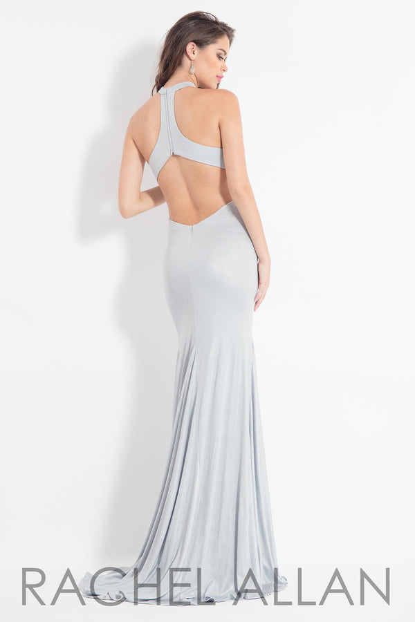 Rachel Allan 6121 Silver Metallic Jersey Dress Rachel Allan 