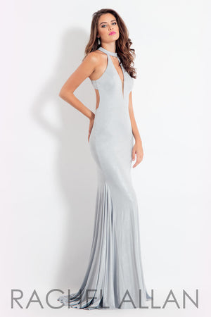 Rachel Allan 6121 Silver Metallic Jersey Dress Rachel Allan 
