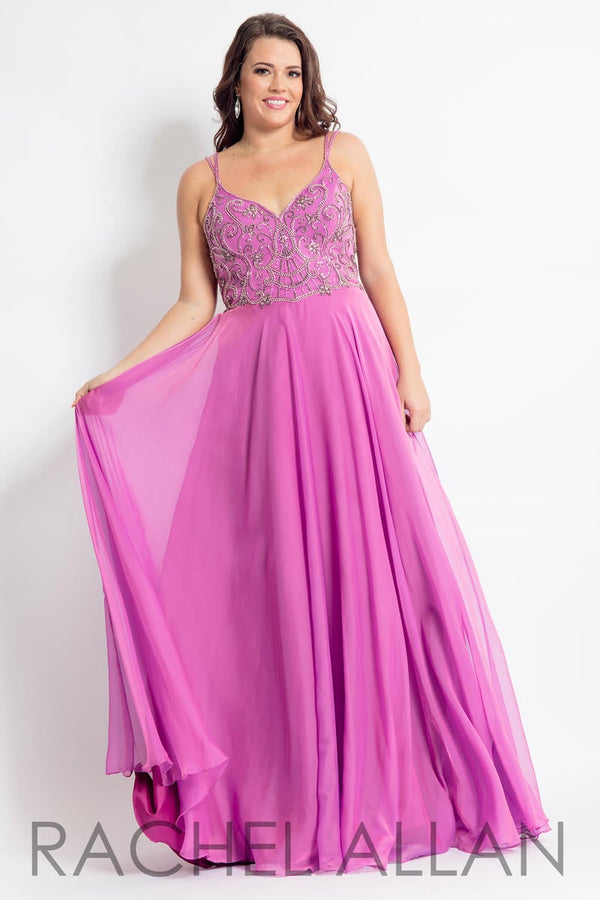 Rachel Allan 6316 Magenta V-Neck Chiffon A-Line Dress Rachel Allan 