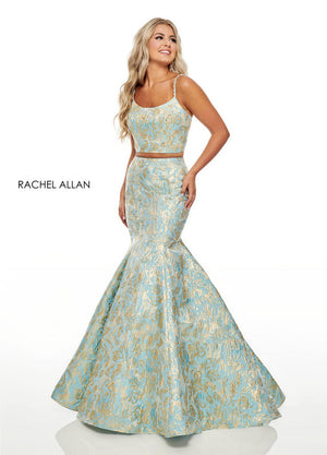 Rachel Allan 7050 Aqua Gold 2 Piece Mermaid Dress Rachel Allan 