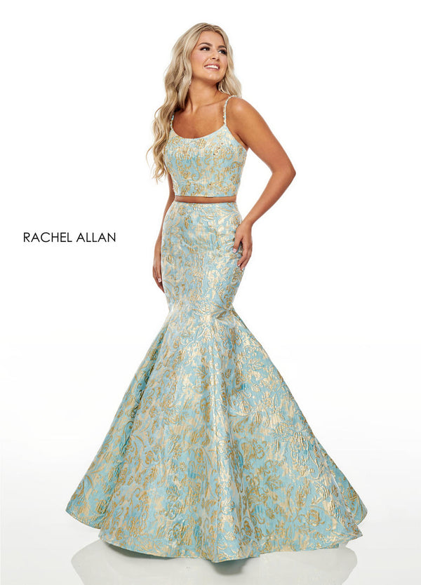 Rachel Allan 7050 Aqua Gold 2 Piece Mermaid Dress Rachel Allan 