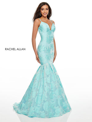 Rachel Allan 7087 Aqua Floral Jacquard Mermaid Dress Rachel Allan 