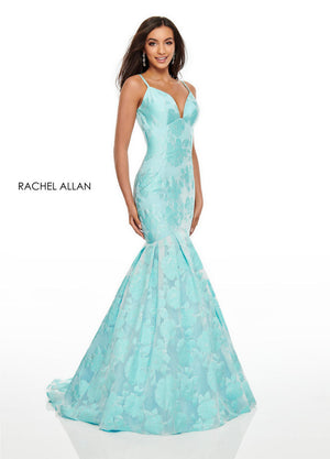 Rachel Allan 7087 Aqua Floral Jacquard Mermaid Dress Rachel Allan 