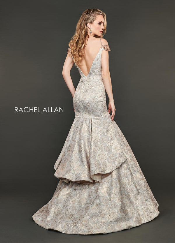 Rachel Allan Couture 8401 Champagne Metallic Jacquard Fit-n-Flare Dress Rachel Allan 