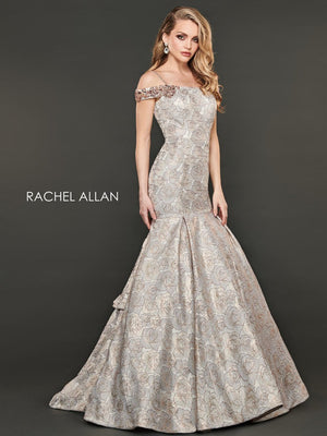 Rachel Allan Couture 8401 Champagne Metallic Jacquard Fit-n-Flare Dress Rachel Allan 