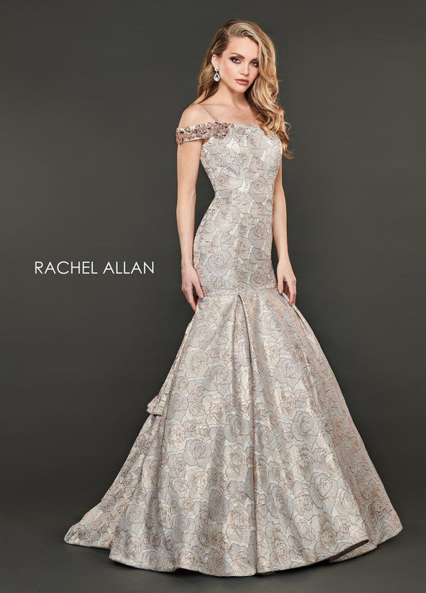 Rachel Allan Couture 8401 Champagne Metallic Jacquard Fit-n-Flare Dress Rachel Allan 