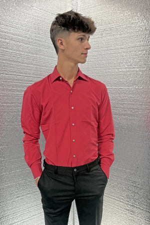 New Red Fitted  Laydown Collar Tuxedo Dress Shirt Formal Shirts 