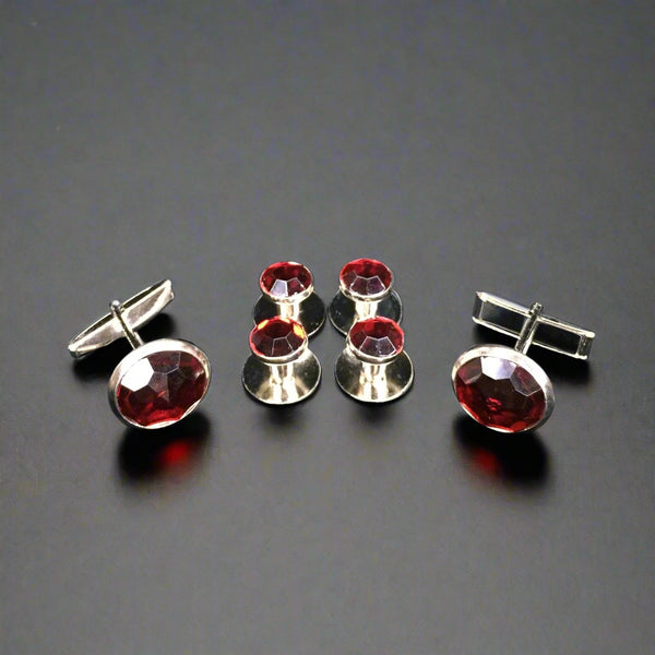 Ruby Red Crystal Studs & Cufflinks Set