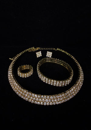 Crystal Rhinestone Gold 4pc Set with Necklace, Earrings, Bracelet and Ring Cristal D'Or 