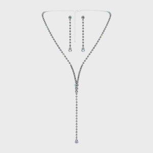 Graduated Pear Drop Y Silver Rhinestone Necklace Set Rhinestone Jewelry 
