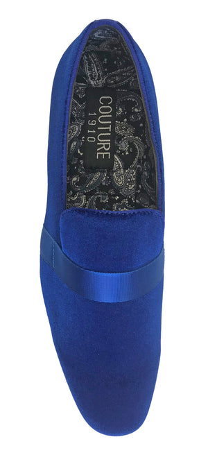 New Men's Royal Blue Velvet Fashion Shoes Couture 1910 