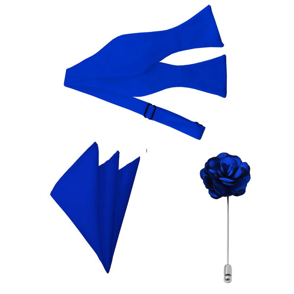 Royal Blue Bow Tie, Pocket Square & Lapel Pin Set