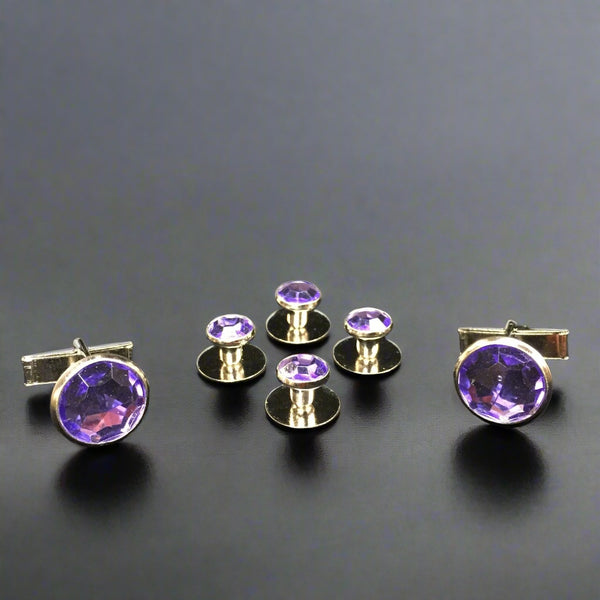 Royal Purple Crystal Studs & Cufflinks Set