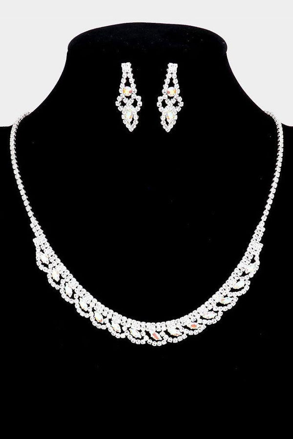 Petite Marquise AB Rhinestone Silver Necklace and Earring Set