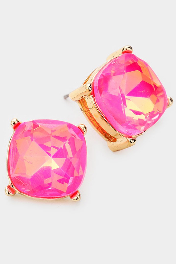 Crystal Stud Earrings - Neon Pink, Neon Yellow or Lavender