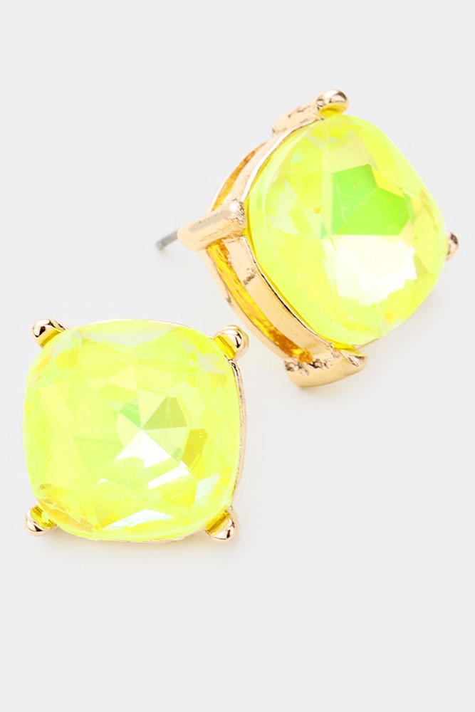 Crystal Stud Earrings - Neon Pink, Neon Yellow or Lavender