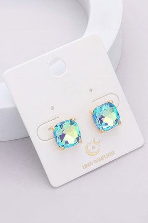 Cushion Square Stone Stud Earrings Fashion Jewelry 