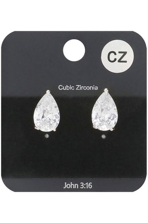 Cubic Zirconia  Clear Teardrop Silver Stud Earrings Vivace Jewelry 