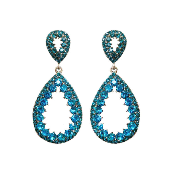 Blue Zircon Rhinestone Teardrop 2 Tier Dangle Earrings