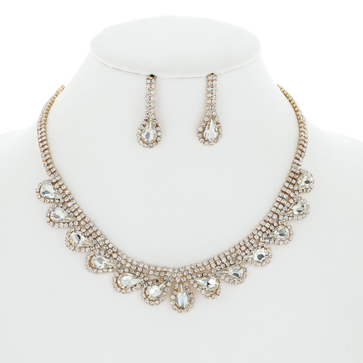 Sold Silver Crystal Pave Drop Set Necklace