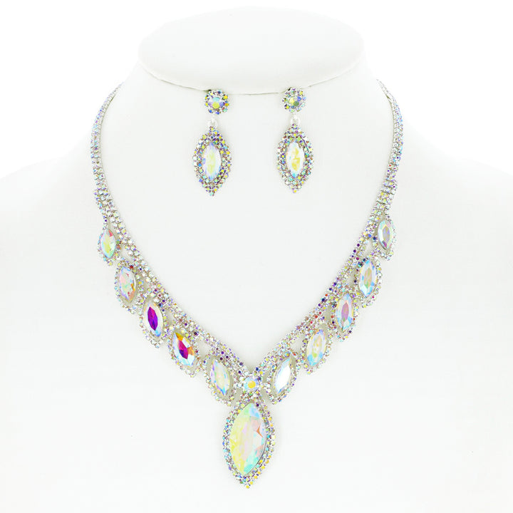 Crystal Pave Marquise Cluster Lariat Necklace and Earring Set