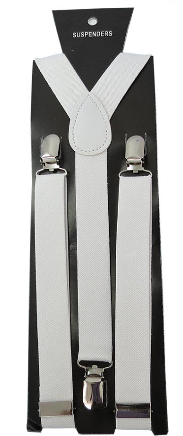 White Adjustable Clip-On Suspenders