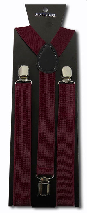 Adjustable Clip-on Suspenders - Burgundy TieOutlet.com 