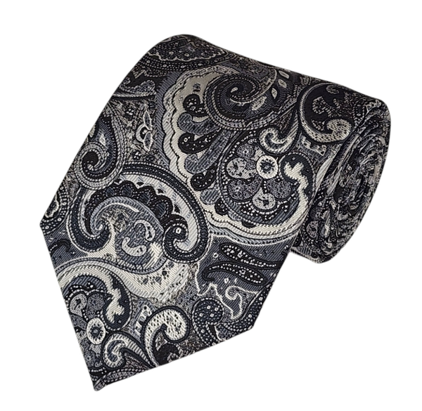 Black and Charcoal Design Paisley Woven Tie