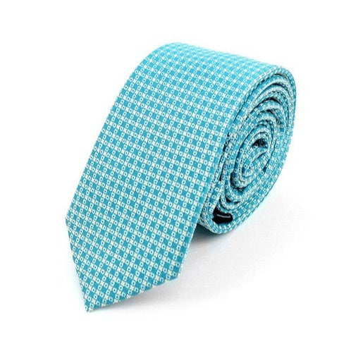 Aqua Mint Checked Woven Dots Slim Necktie