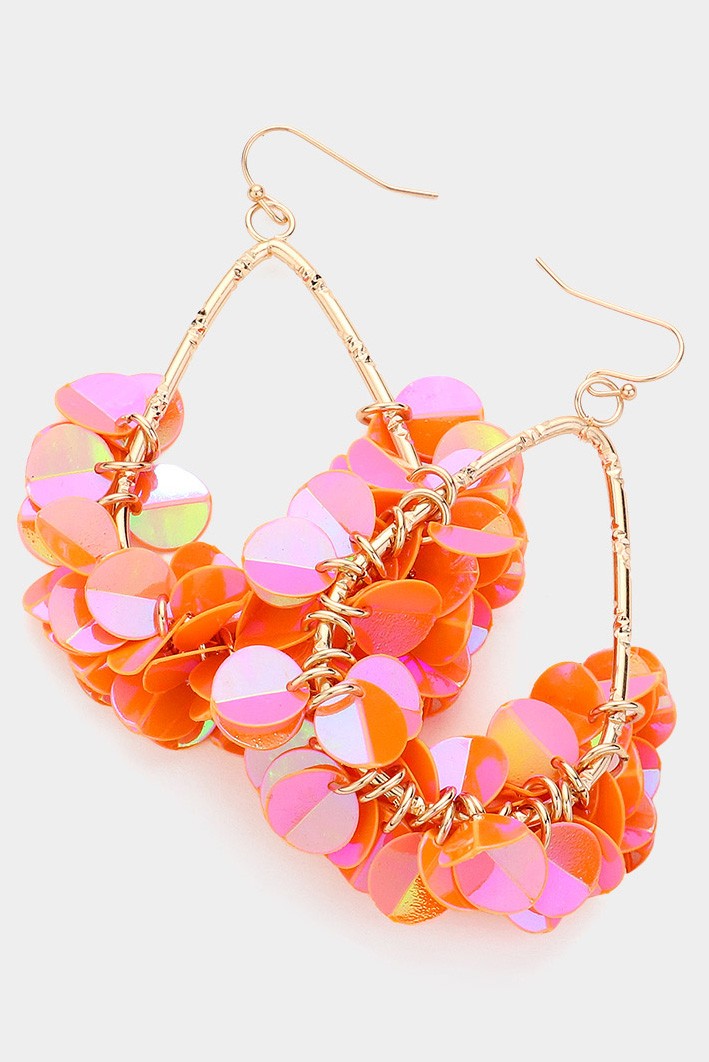 Sequin Fringe Teardrop Dangle Earrings - Bright Orange or Hot Pink