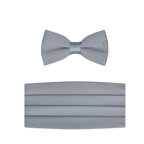 New Satin Bow Tie & Cummerbund Set - Silver
