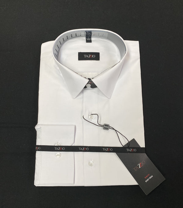 New Slim Fit White Dress Shirt by Tazzio