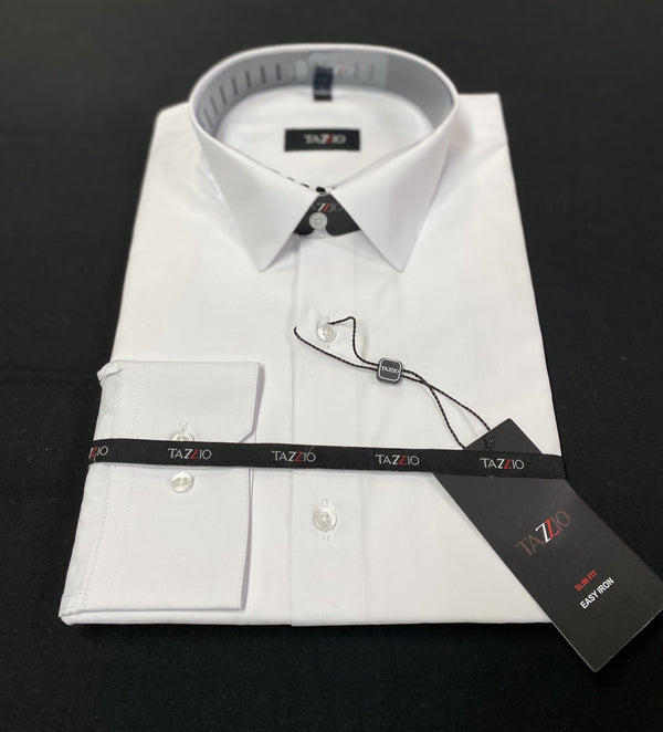 New Slim Fit White Dress Shirt by Tazzio