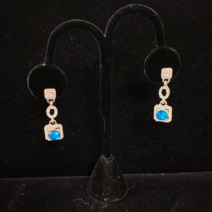 Rhinestone Dainty Square Drop Earrings - Teal Cristal D'Or 