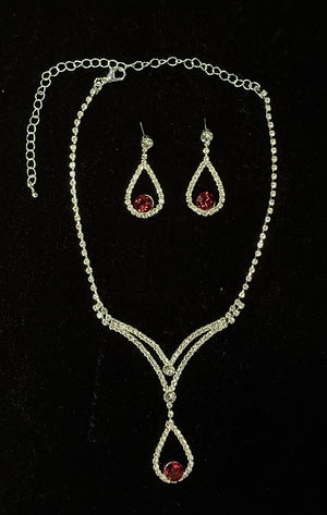Teardrop V-Neckline Ruby Earring and Necklace Set Cristal D'Or 