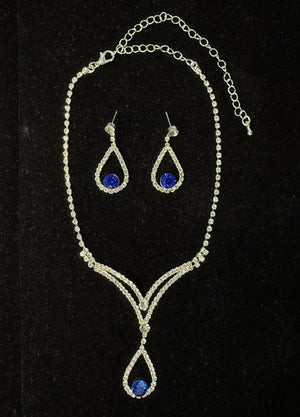 Teardrop V-Neckline Sapphire Blue Earring and Necklace Set Cristal D'Or 