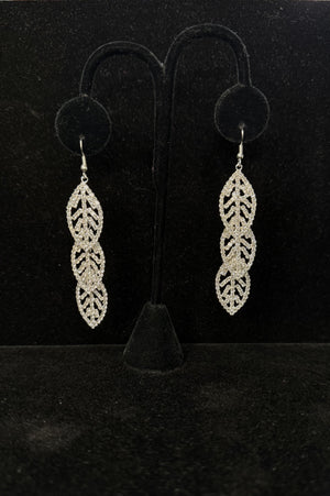 Triple Layer Drop Leaf Rhinestone Silver Earrings Rhinestone Jewelry 