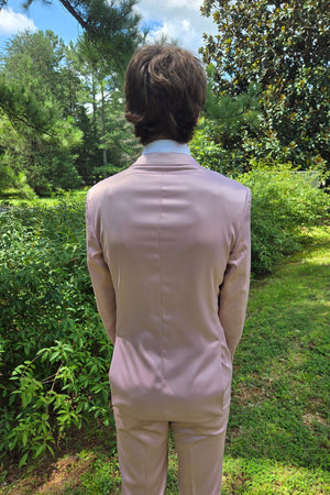 Blush Satin Ultra Slim 2 Piece Suit Back | VINCI Philosophy