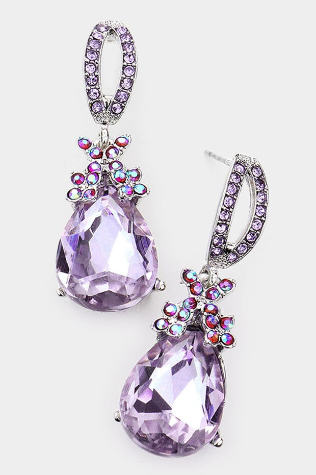 Violet Teardrop Crystal Rhinestone Earrings