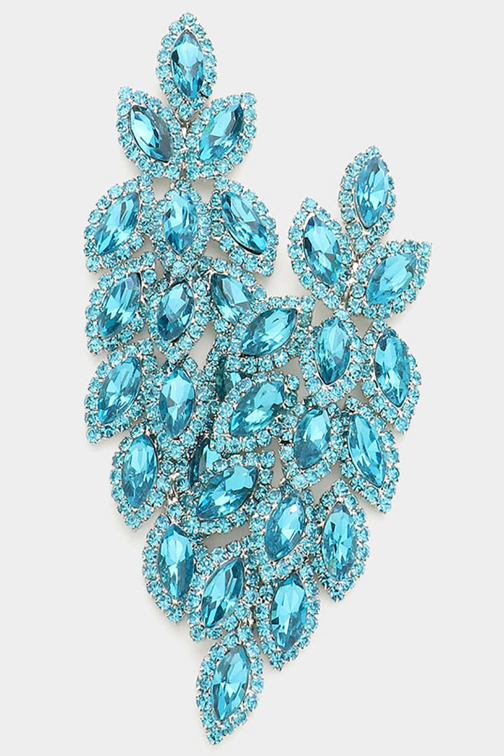 Crystal Stone Leaf Cluster Marquise Evening Earrings - 3 Colors