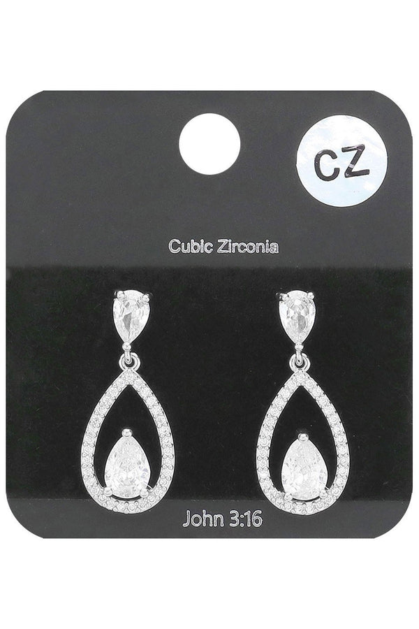 Cubic Zirconia Open Teardrop Petite Earrings - Silver or Gold