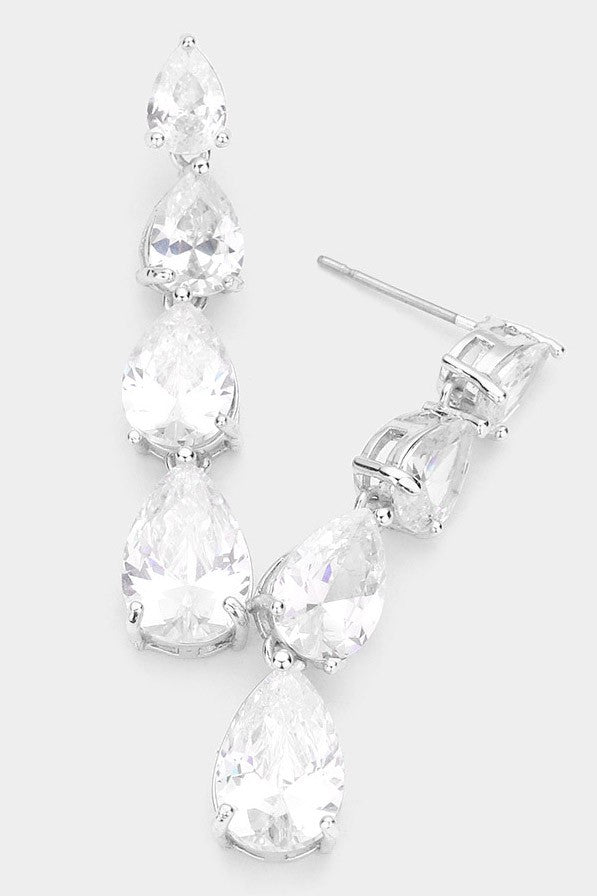 Clear Cubic Zirconia Teardrop Cascade Dangle Silver Earrings