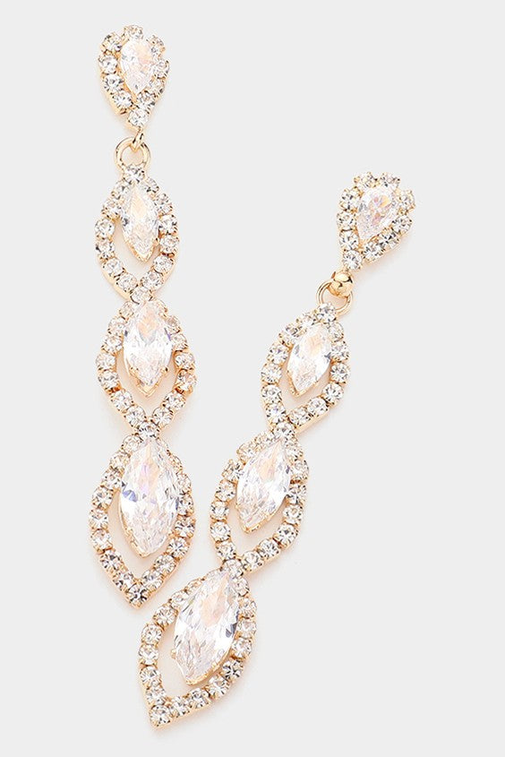 Cubic Zirconia Clear Marquise Link Drop Earrings - Gold or Silver