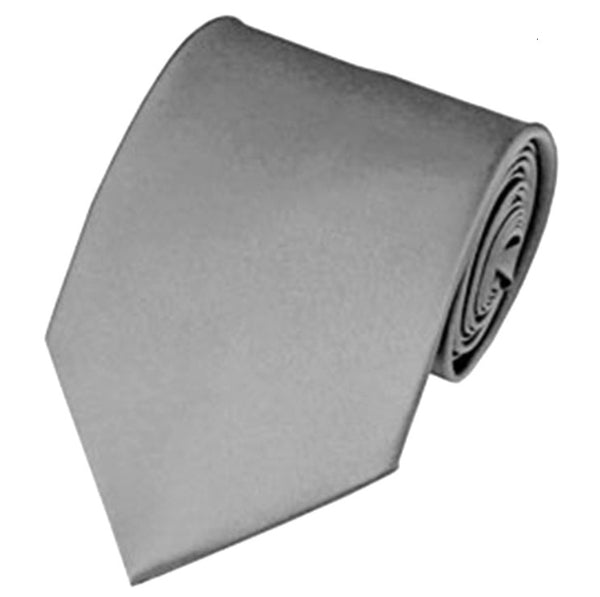 New Men's Silver Solid Satin X-Long Tie