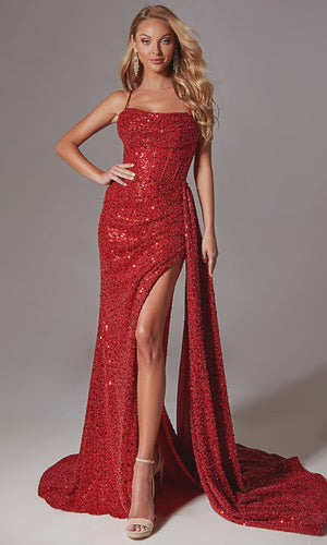 AERIE Couture 220 Fitted Sequin Embellished Dress with Slit and Train Aerie Couture 